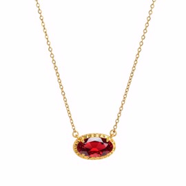 Gold Necklace for Women, 14K Gold Plated Birthstone Necklace with Cubic Zirconia Pendant | 18"-20" Adjustable Chain | ValentinesDay Gifts for Her, Stocking Stuffers, Birthday Gifts for Women (Ruby Red)