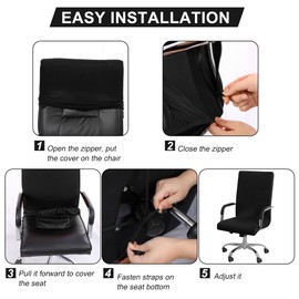 PiccoCasa Office Chair Covers Stretchable - Washable & Removable Desk Chair Covers, Universal Rotating Boss Chair Slipcover Large Size, Swivel Computer Chair Cover (NO CHAIR) Black