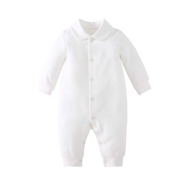 pureborn Unisex Baby Boys Girls Spring Fall Romper Jumpsuit - Solid White Long Sleeve Jumpsuit Clothes for Christening Baptism 18-24 Months