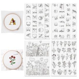 ACRNIGHEET 81PCS Water Soluble Embroidery Stabilizers Letter Patterns Embroidery Stick and Stitch Embroidery Paper with Pre-Printed Flower and Letter Patterns for Hand Sewing Lover Beginners
