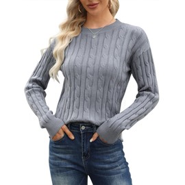Esobo Women's Long Sleeve Crew Neck Cozy Knit Fall Sweater Casual Loose Pullover Jumper Tops (Grey,Large)