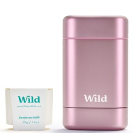 Wild Wild - Refillable Deodorant Starter Kit with Pink Case and Fresh Cotton & Sea Salt Scented Refill 1.4oz - Aluminum Free - Long Lasting Protection - Vegan