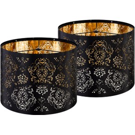 GO&SO Drum Black Lamp Shades 13 Inches - Industrial Laser Cut Floral Design Linen Fabric Lamp Shade, Barrel Replacement Lampshade For Table Lamps,For Floor Lamps, Easy Assembly, E26 Spider