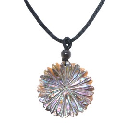 Justinstones Abalone Shell Flower Carved Shell Pendant Braided Cord Necklace 22 inch