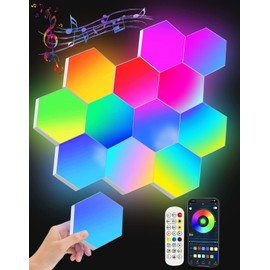 Anberen Gaming Lights, Music Sync&APP|Remote Control, Hexagon Lights Cool Wall Decor RGBIC Led Light Panels, Atmospheric Lights, DIY Creative Modular Lighting for Party/Living/Bedroom,10 Panels