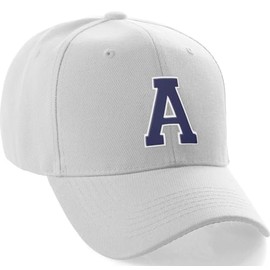Daxton Classic Baseball Hat Custom A to Z Initial Team White Navy Letter, White Cap Letter A