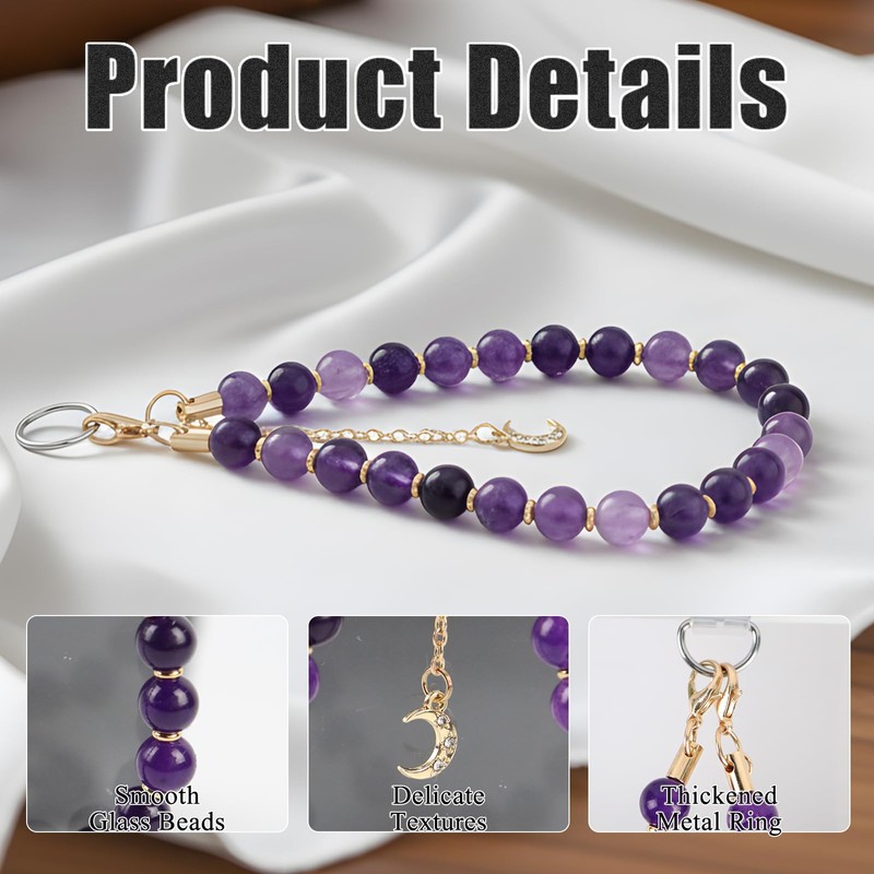 Amethyst Natural Stone Phone Charm Beaded Wrist Strap Lanyard