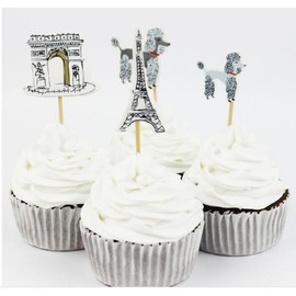 The Crafty Owl 24 Count of Paris Landmarks and Poodles Cupcake Toppers