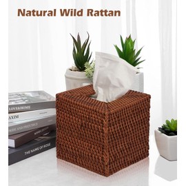 Livelab Natural Rattan Tissue Box Cover, Square Hand Woven Tissue Box Holder Tissue Box Case Organizer 5.5"X5.5"X5.7" Honey Brown
