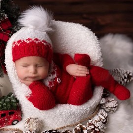 Vomdrok Newborn Photography Props Outfits Christmas Hat Leggings Infant Baby Boy Girl Photoshoot Costume (Red A)