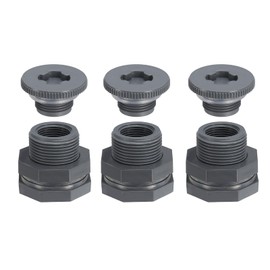 PATIKIL PVC Bulkhead Fitting with Plug NPT 3/4", 3 Pack Bulkhead Water Tank Connector with Silicone Seal Gasket Garden Hose Fitting with Plug for Rain Bucket, Sinks, Aquariums, Gray