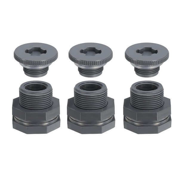 PATIKIL PVC Bulkhead Fitting with Plug NPT 3/4", 3 Pack
