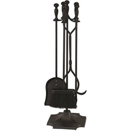 Rocky Mountain Goods 5 Pcs Fireplace Tool Set Black 31” Large - Shovel, Brush, Poker, Tongs, and Stand - Heavy Duty Wrought Iron - Decorative Finish - Ergonomic Ball handles