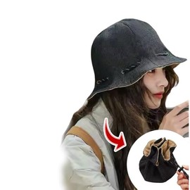 Ken R Tulip Hat, Men's, Women's, Reversible Bucket Hat, Drawstring Bag, 2-Way, Deep, Large Size, Black (Back: Khaki)