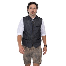 Schöneberger Trachten Men's Traditional Waistcoat Grey/Anthracite, Classic Lederhosen Loden Vest, Vintage Traditional Gilet Thurgau, charcoal