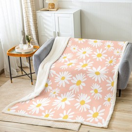 Castle Fairy Daisy Fleece Throw Blanket Super Soft Cozy Pink White Yellow Sherpa Blanket for Kids Women Adults Daisy Flowers Plush Blanket Spring Floral Fuzzy Blanket for Sofa Bed(30x40 Inches)