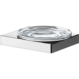 KEUCO Metal Chrome Shiny Crystal Glass Soap Dish for Bathroom Shower Kitchen Wall Mounted Soap Dish Soap Holder Edition 90 Square