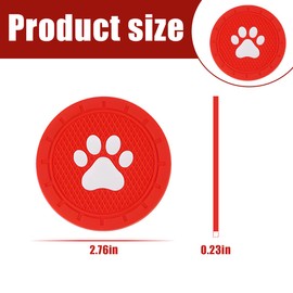 LKAHG 4PCS Car Cup Holder Coasters, 2.75 Inches Cute Paw Vehicle Drink Cup Mat, Anti-Slip Insert Automotive Interior Decorative Water Bottle Pads, Universal for SUV, Truck, RV (Red)