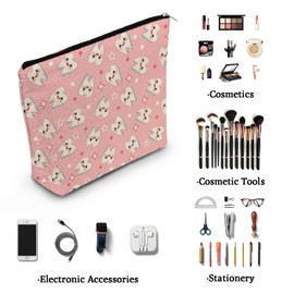 YULUENZE Cartoon Teeth Canvas Makeup Bag Pink Background Organizer Pouch with Zipper Cartoon Tooth Cosmetic Bag Present for Dentists Dental Patients Nurse Women