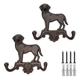 IWADECKY Set of 2 Cast Iron Vintage Wall Hook Decorative Wall Mounted Coat Hooks Rustic Heavy Duty Cute Animal Key Hangers for Towels, Hats(Dogs)