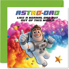Dad Birthday Card - Astro-Dad - Happy Birthday Card for Dad from Son Daughter, 145mm Astronaut Space Bday Greeting Cards