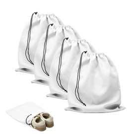 LAKE OF FIRE 4-Piece Travel Shoe Bags for Packing, 17.7" x 13.8" Dustproof Shoe Bags - Flannel Shoe Pouch with Drawstring Closure,Washable & Reusable(White)