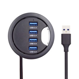xiwai USB 3.0 Hub Splitter, 4 Port USB Multiport Expander 60mm Desk Grommet Dock Station Interface for PC Desk Desktop