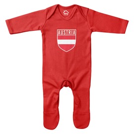 Purple Print House Baby Boys Austria Flag Badge Retro Romper Suit - Football Country European 2021 Supporters Gifts for Baby - 2020 Austrian Tournament Footy Soccer Top, 0-3 Months, Red