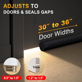 Door Draft Stopper for Bottom of Door, Under Door Draft Blocker with Hook & Loop Fastener, Fits 30–36 Inch Doors, Blocks Cold Air, Dust & Noise