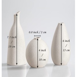 Set of 3 Small Ceramic Bud Vases for Home Decor & Table Centerpieces, Rustic Farmhouse Style Flower Vases, Mini Decorative Vase for Pampas Grass & Flowers, Matt off White