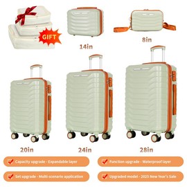 UUH Expandable Luggage Sets 9pcs/8pcs/7pcs/4pcs/3pcs Suitcase Sets  With Water-Proof and Expandable Layer Makeup Bag Side Hooks And TSA Lock:_8pcs-Dark Green