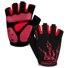 MOREOK Mens Cycling Gloves,Half Finger Biking Glove MTB DH Road Bicycle Gloves Gel Pad Shock-Absorbing Anti-Slip Breathable Motorcycle Mountain Bike Gloves Unisex Women AK050-Red-XXL