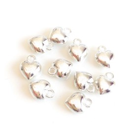 Angel Malone 10pcs. of Quality Plated 3D Double Sided Puff Hearts Pendants Charms Jewellery Making Beads & Findings - UK SELLER (10pcs Silver 12mm)