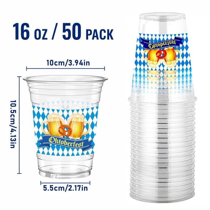 Oktoberfest Cups Party Supplies - 14oz 50 Pack Blue White