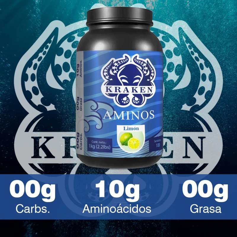 Aminoácidos En Polvo Kraken 1kg Varios Sabores 200 Servicios Limón