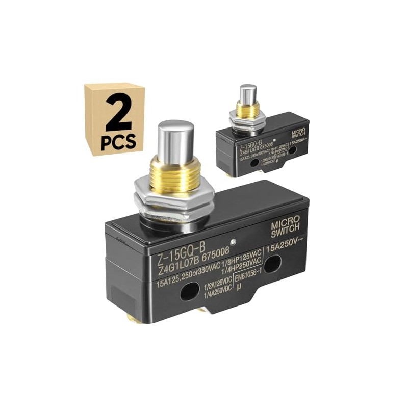 2-Pack Micro Limit Switch with Plunger 15A 250V 1NO 1NC
