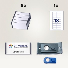 Badgepoint polar30 Name Badges (70 x 30 mm, 5 Signs with Magnet, Twist-Proof, with Print Sheet for Name Cards and Templates for Printing, Magnetic Name Tags for Clothes), Anthracite