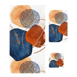 Bath Towel Sets,Mid Century Terracotta Abstract Bathroom Towels Soft Hand Towel Washcloth Cotton Towel Set,Absorbent Soft Bath Set for Hotel Beach Burnt Orange Navy Block Gold Line Towels