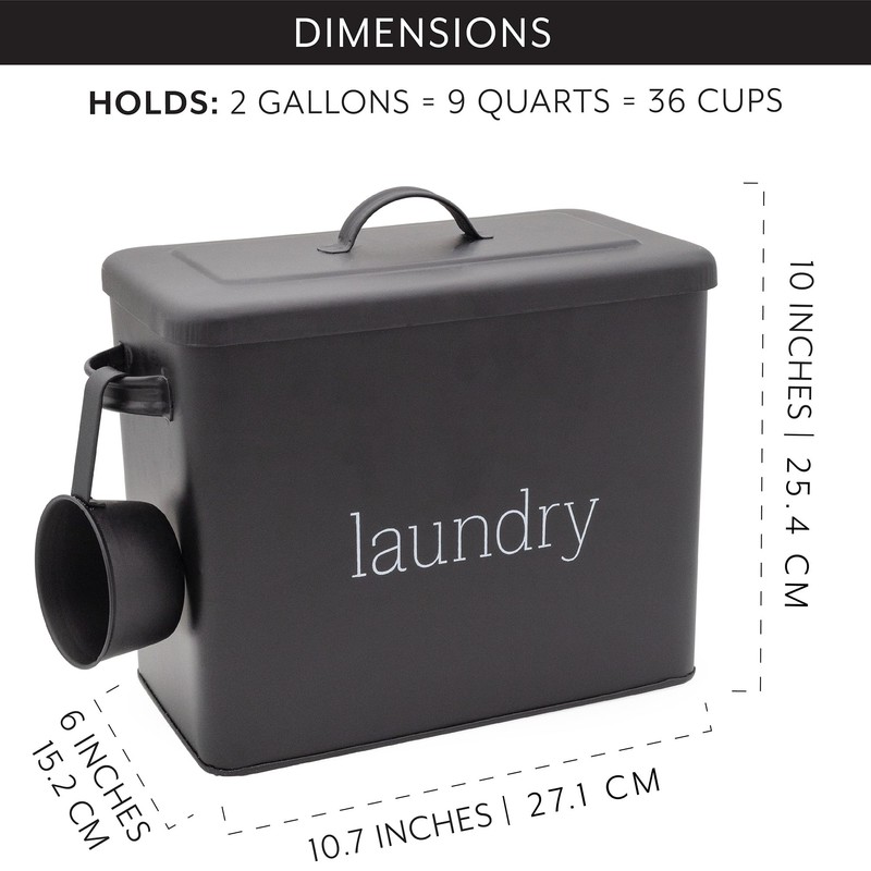 AuldHome Design Enamelware Laundry Powder Container (Black), Enamelware Detergent Bin