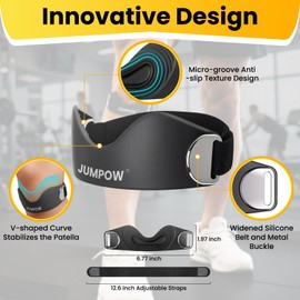JUMPOW Silicone Patellar Tendon Support Strap - 2 Pack Adjustable Non-Slip Patella Band Stabilizer Knee Brace for Hiking, Running, Jumpers Knee, Tendonitis, Basketball, Squats, Black