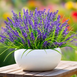 SIYIPURR 24 Bundles Artificial Lavender Flowers for Outdoors, UV Resistant Faux Plants, Monkey Grass, Fake Plastic Flowers for Porch, Garden, Window Box, Office & Home Decor