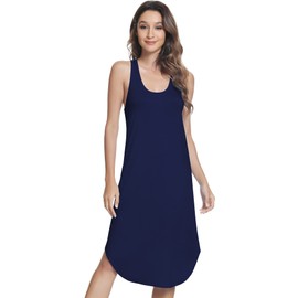 NACHILA Camisones para mujer, viscosa hecha de bambú, camisón, sin mangas, cuello en V, para dormir, ropa de dormir suave, B-Azul marino, XL