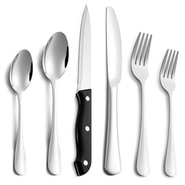 Juego de Cubiertos de 24 Piezas para 4 Personas, Set de Cubiertos de Acero Inoxidable Premium Grado Alimenticio, Incluye Cuchillos para Carne, Cuchara