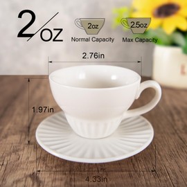 YINUOWEI Tea Cups and Saucers, Stackable Ceramic Espresso Cups, 2 oz Coffee Cups for Macchiato, Tea, Latte and Cappuccino, Coffee Lover Gifts, Set of 6, White
