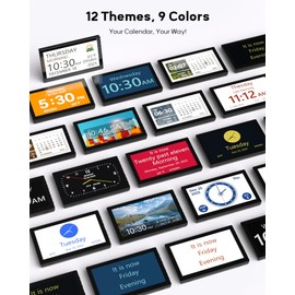 10.1'' Large Display Calendar Clock with 12 Themes, 20 Alarms, 20 Reminders, 6 Languages, Auto Dimming, 12/24 Hours, Indoor Temperature, Humidity, Dementia Clock for Seniors