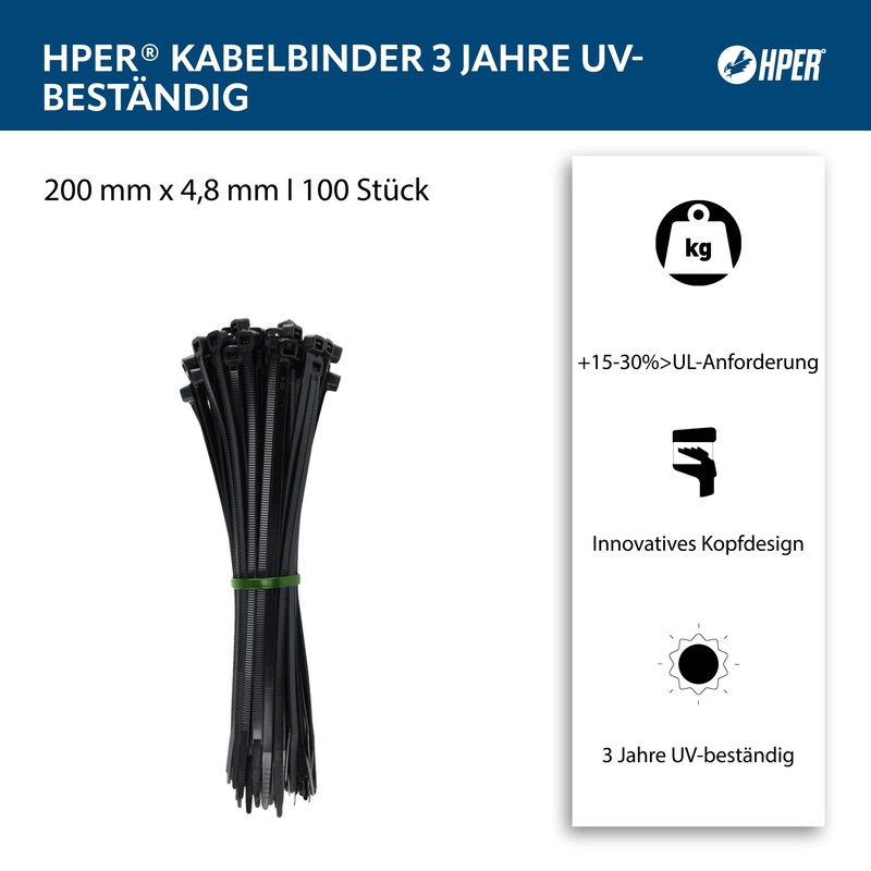 Hper® Cable ties, pack of 100.