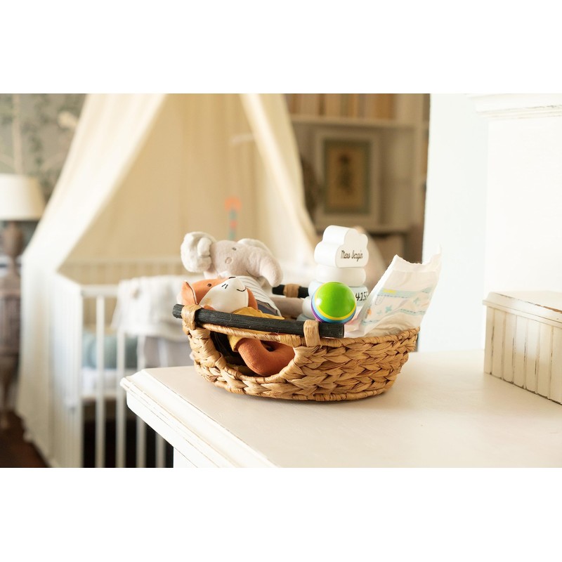 Decorasian Woven Water Hyacinth Storage Basket with Handles - Gift