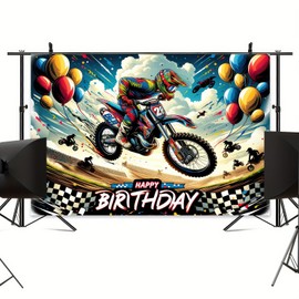 BlissYard Motocross Happy Birthday Backdrop 71 x 43Inch Dirt Bike Birthday Banner Racing Motocross Theme Party Decor for Riders Boy Kids Party Photo Props Background Decorations Supplies