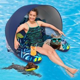 Inflatable Pool Floats with Canopy, Floating Chair Lounge for Swimming Pool Rafts Party with Drink Holder, Floats Pool Toy Party Floaties Toys Lake Float for Adults