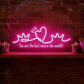 HFHungkeong Best Mom Neon Sign,Happy Mother's Day Neon Sign Custom LED Dimmable Light Up Sign 5V USB Power with Dimmer for Mom Home Wall Decor Holiday